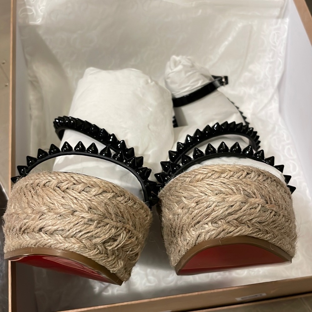 Christian Louboutin mafaldina zeppa black 120mm wedge espadrille sandal sz 39 - Picture 8 of 14
